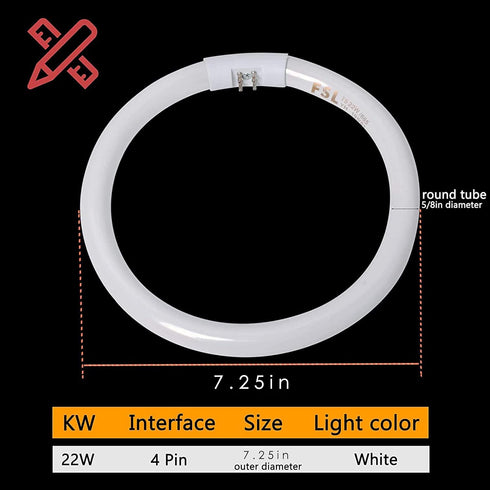 Poweka T5-22W Circular Bulb,7.25inch Round Mirror Light Bulb Replacement Compatible with Floxite/Zadro/Rialto Makeup Magnifying Vanity Mirror, Makeup Mirror Fluorescent Light Bulb by Poweka