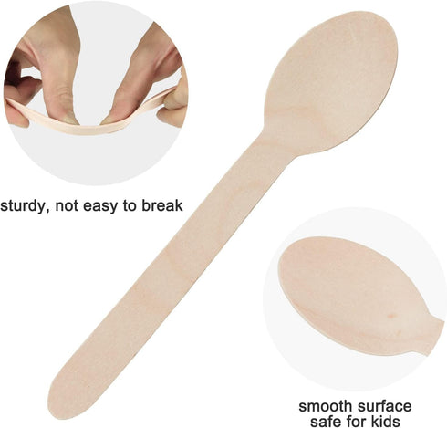 100PCS Disposable Wooden Spoons, 6.3 Inch Compostable Utensils, Biodegradable Bamboo Spoons for Parties, Camping