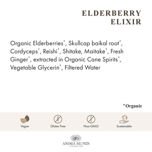 Anima Mundi Organic Black Elderberry Syrup - 4oz with Skullcap Baikal, Cordyceps, Reishi, Shiitake & Maitake Mushrooms