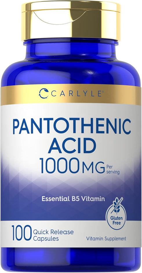 Carlyle Pantothenic Acid | 1000mg | 100 Capsules | Essential B5 Vitamin, Non-GMO, Gluten Free Supplement