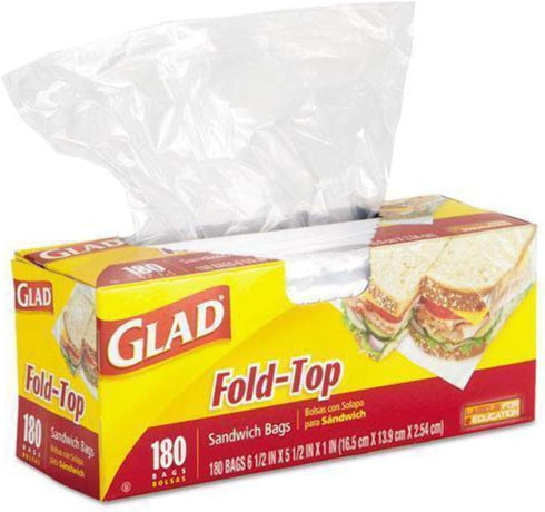 Glad Fold Top Sandwich Bags, Plastic Bags, 180-Count