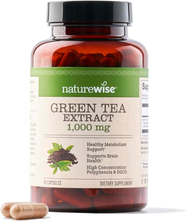 NatureWise Green Tea Extract Capsules | 1000 mg - 50% EGCG & 98% Polyphenols - 90 Capsules for Heart Health
