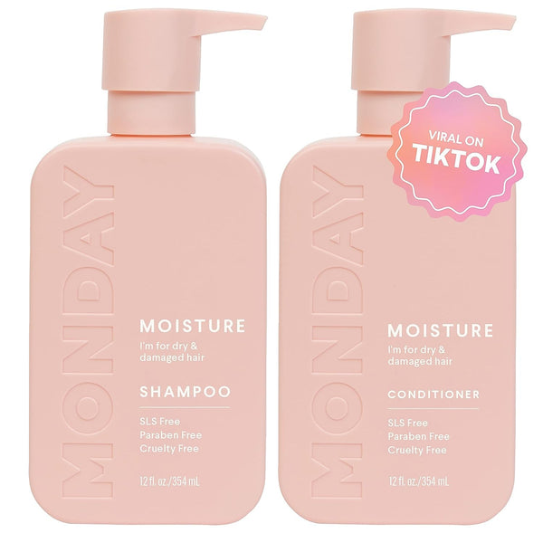 MONDAY HAIRCARE Moisture Shampoo + Conditioner Set 12 Fl Oz (Pack of 2) for Dry, Coarse, Stressed, Coily & Curly Hair