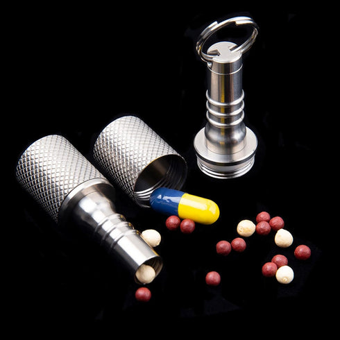 Keychain Pill Holder, Titanium Pill Case Small Organizer, Waterproof Pill Box, EDC Pill Container Metal Tube for