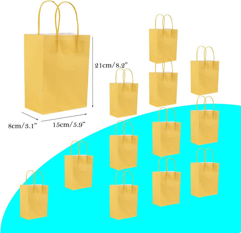 Gift Kraft Paper Bag by ysmile, 12 ct with Handle for Birthday Party Favor, 8.2x5.9x3.1 - Yellow