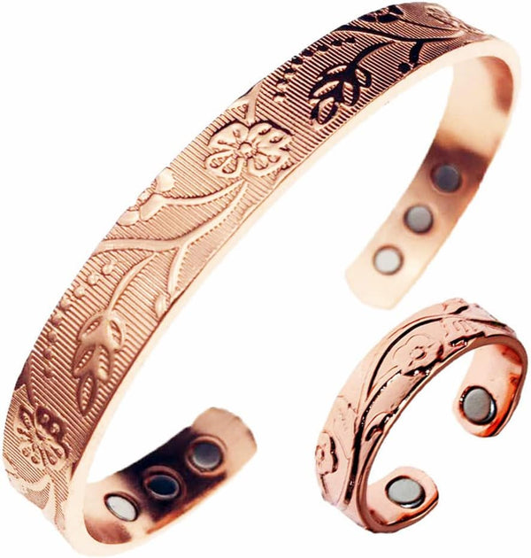 LONGRN Pure Copper Magnetic Ring & Bracelet - Adjustable Size for Women