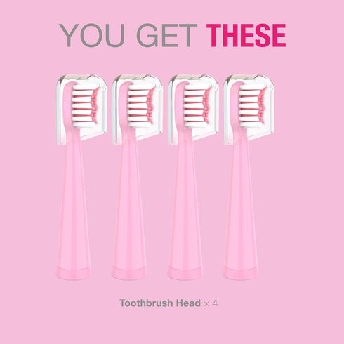 Vekkia Sonic Kids Electric Toothbrush Replacement Heads, Pink (4 Pack), 7X More Plaque Removal, Soft Bristles