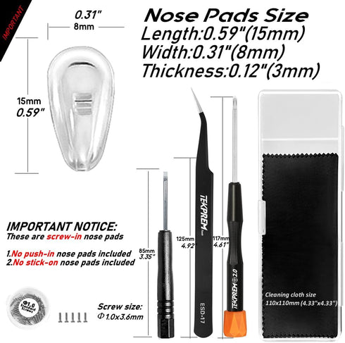 Eyeglasses Nose Pads, TEKPREM Screw in Replacement Kit with 5 Pairs Silicone Nose Pads, Tools