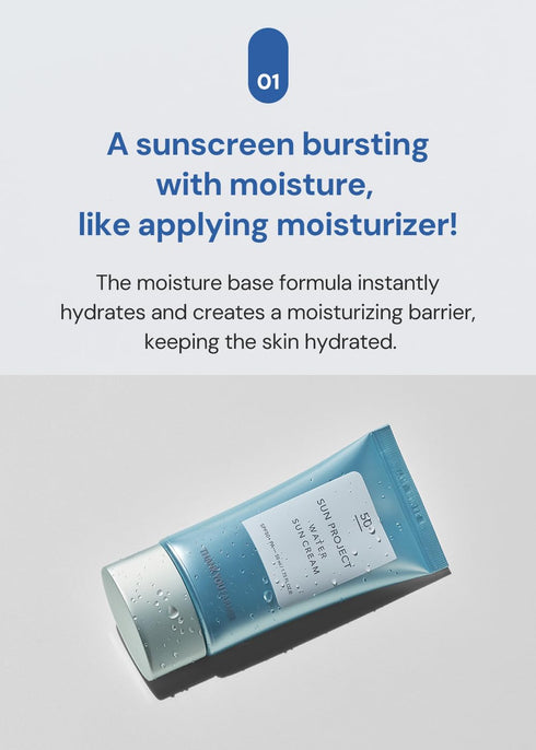 THANKYOU FARMER Sun Project Water Sun Cream 1.75 Fl Oz (50ml) - Travel Size Face Sunscreen for Sensitive Skin, Korean.
