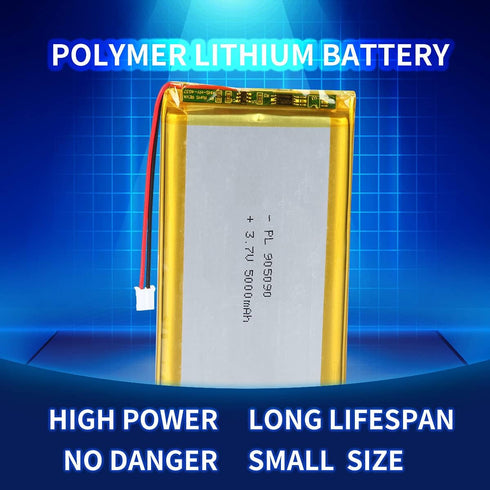 3.7V 5000mAh 905090 Lithium Polymer Ion Rechargeable Battery with 2P PH 2.0mm Pitch Connector