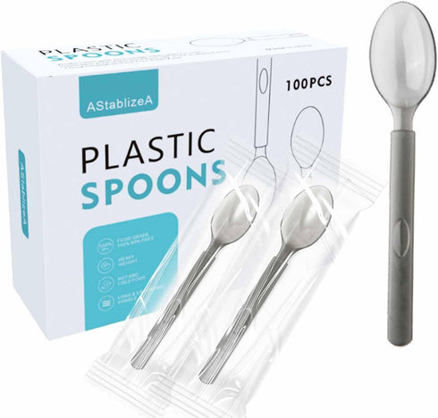 Disposable Teaspoons, Plastic Silverware Individually Wrapped for Parties, Weddings, Catering, Takeaway Orders