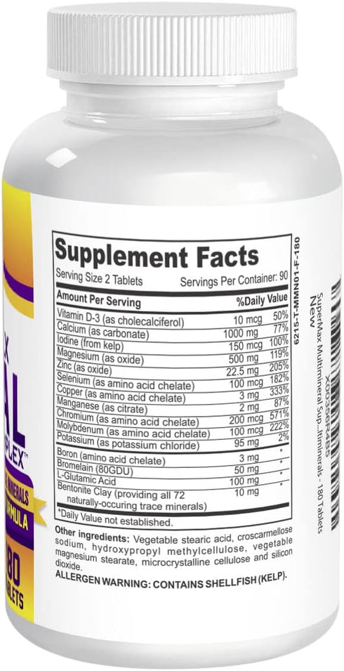 3-Month Multimineral Supplement (Iron Free), 72 Trace Minerals, High Potency Multi Mineral, 180 Tablets