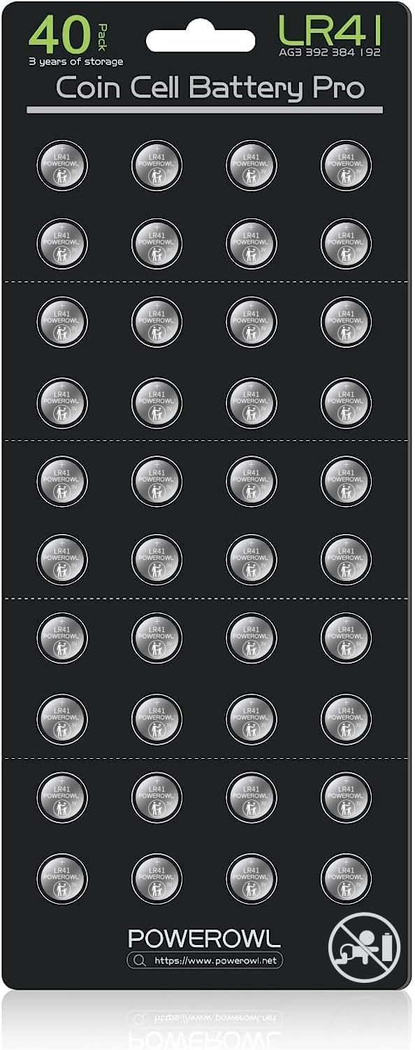 POWEROWL High Capacity LR41 Batteries (40 Pack), AG3 L736 392 384 192 Premium Alkaline Battery 1.5V