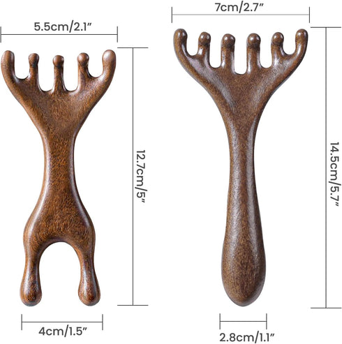 WHFDCai 2 Pack Wooden Massage Comb, Multi-Functional Handheld Head Massage Tool, Acupoint Massager, Gua Sha Comb