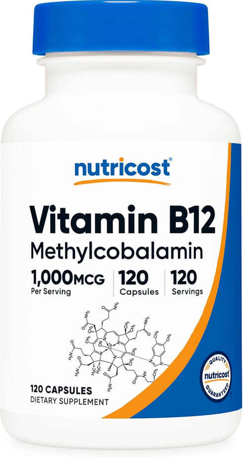 Nutricost Vitamin B12 (Methylcobalamin) 1000mcg, 120 Capsules - Vegetarian, Non-GMO & Gluten Free