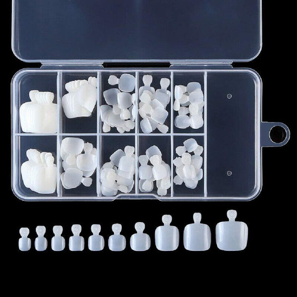 YIMART 100Pcs Fake Toenail Tips Set, Full Cover False Toe Nail Tips for DIY Salon Foot Manicure (Natural With Box)