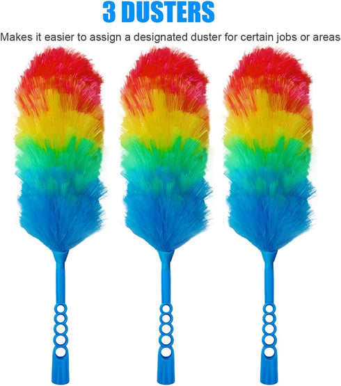 3 Pack Upgrade 19” Rainbow Static Feather Duster with Washable Head - Bigger Head, More Fibers, Less Loss