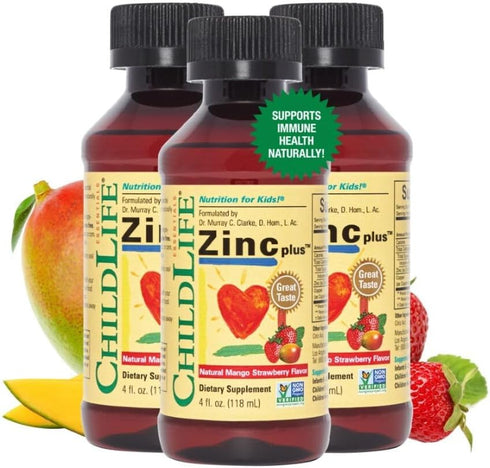 ChildLife Essentials Liquid Zinc Plus, 4 Fl Oz, All-Natural Support for Kids, Mango Strawberry Flavor