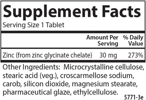 Carlson - Chelated Zinc, 30 mg - Immune Support & Antioxidant, 100 Tablets