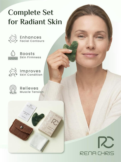 Rena Chris Gua Sha Facial Tools, Natural Jade Stone Guasha Tool for Face Massage - Face Sculpting Tool for Jawline