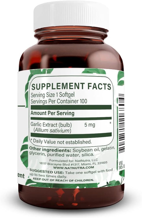 Natural Nutra Odorless Garlic Oil Supplement - Organic Pills for Heart Health, Skin Health - 500mg, 100 Softgels