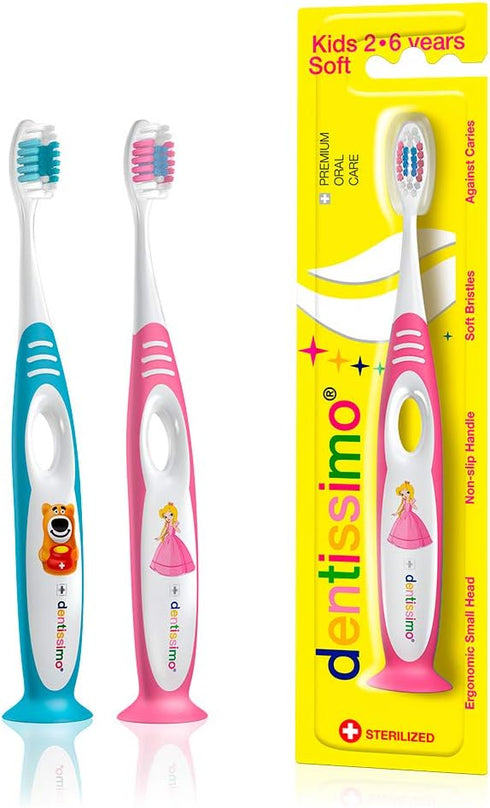 Premium Kids Toothbrush, Gentle Cleansing for Ages 2-6, Colors May Vary, Pack of 1
