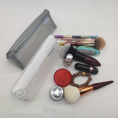 Mesh Cosmetic Bag - Portable Clear Makeup Bags Mesh Zipper Pouch for Home Office Travel Accessories (2PCS)
