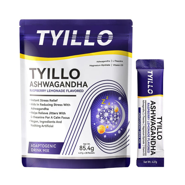 Tyillo Ashwagandha Drink Mix, Raspberry Lemonade Flavor, with L-Theanine, Magnesium & D3 Stress