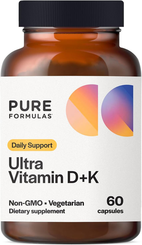PureFormulas Vitamin D3 K2, 5000 IU D3 and K2 Supplement for Bone and Immune Support, 60 Vegetarian Capsules