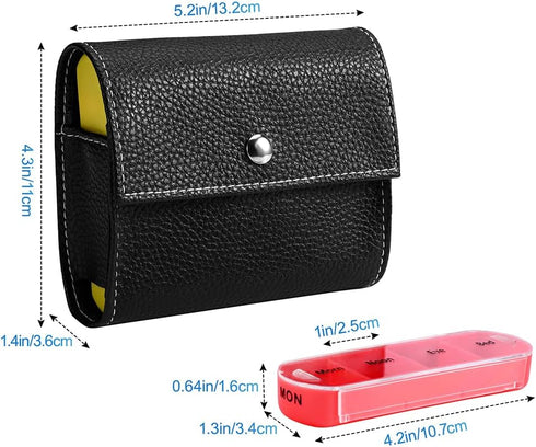 Lit-Pack 7 Weekly Pill Organizer Box Case Travel Medication Reminder Daily AM PM, Day Night Compartments in Leather
