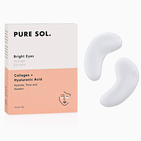 PURE SOL Hydrogel Collagen Eye Mask - Hyaluronic Acid, Grape Seed Extract, Hydrate, Tone and Awaken (12 pairs)
