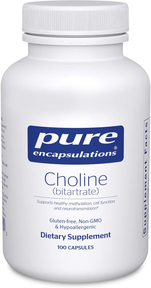 Pure Encapsulations Choline (Bitartrate) - 275 mg, Supports Methylation, Brain Health & Cell Function, 100 Capsules