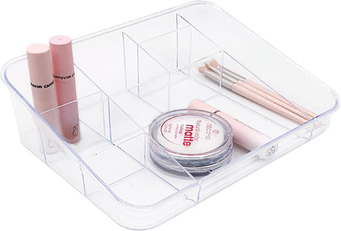 SUNFICON Makeup Tray Organizer - Cosmetic Display Case for Countertop Storage Unit, Washable Crystal Clear Acrylic