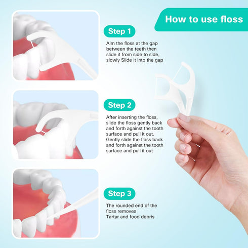 50 Count Individually Wrapped Dental Floss Picks, Oral Care Flossers for Adults, Travel Size