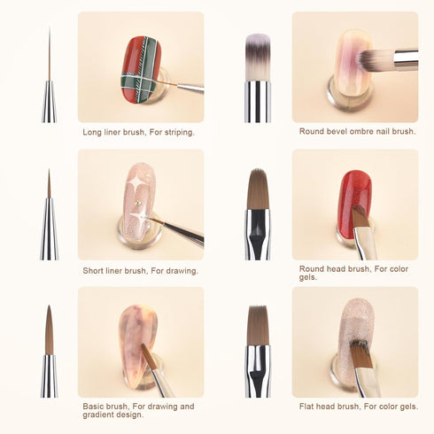 9pcs Nail Art Brush Set, Nail Dotting Tools, Gel Polish Brushes for 3D Nail Art Design and Manicure