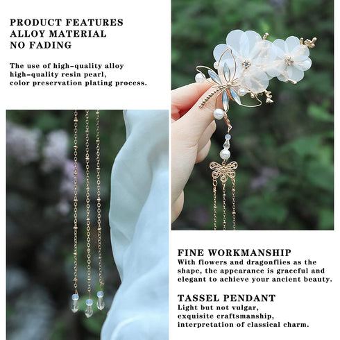 New Dragonfly Tassel Hair Clip, Classic Style Pearl Hair Clip for Traditional Clothes Festive Wedding Cosplay
