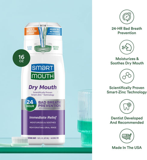 Immediate 16 oz SmartMouth Dry Mouth Zinc Activated Mouthwash - Dry Mouth Rinse for Relief & Instant Fresh Breath