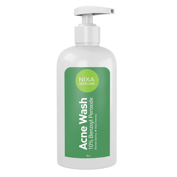 Nixa Skincare 10% Benzoyl Peroxide Wash - Acne Treatment, Face and Body Cleanser for Teens and Adults