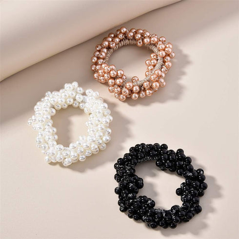 Ruihfas 3Pcs Fashion Korean Hair Scrunchies Accessories Beaded Elastic Hair Ties for Women Girls
