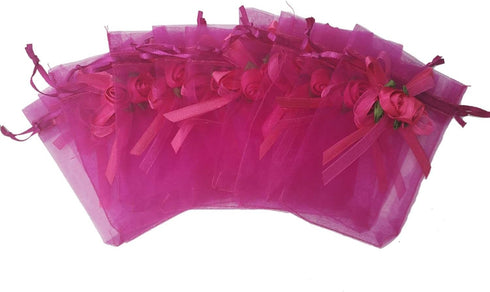 50pcs Sheer Organza Favor Bags for Wedding, 3.8x4.8'' Gift Bags with Drawstring, Hot Pink