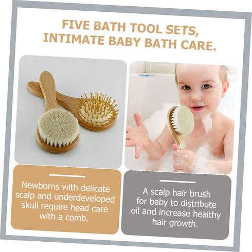VANZACK Set Wool Baby Brush for Newborns Wooden Scalp Grooming Comb Soft Bristle Hair Brush for Infant Care