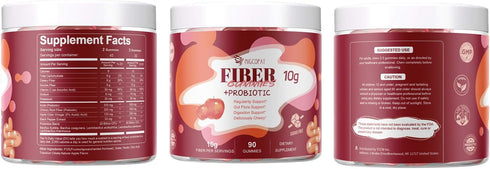 Gummies Probiotics,10G 10 90 Count Migcopat Fiber with Fiber per Serving No Sugar Added Apple Flavor, with Billion CFU