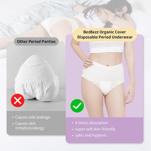 Organic Disposable Period Underwear for Women S/M, Postpartum Panties, Heavy Flow Leak Proof Overnight Pads Diaper