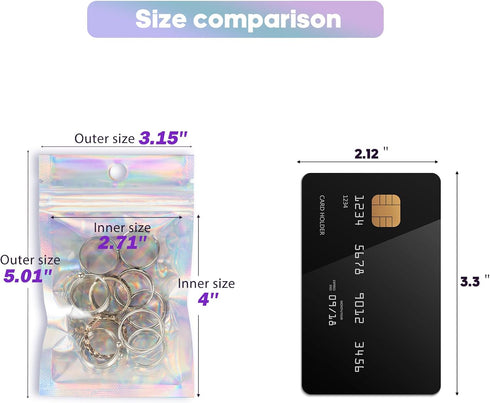 100Pcs Holographic Packaging Bags, 3x4 inch Resealable Foil Pouch Mylar Sample Bag Great for Small Business and Party Favor Food Storage……