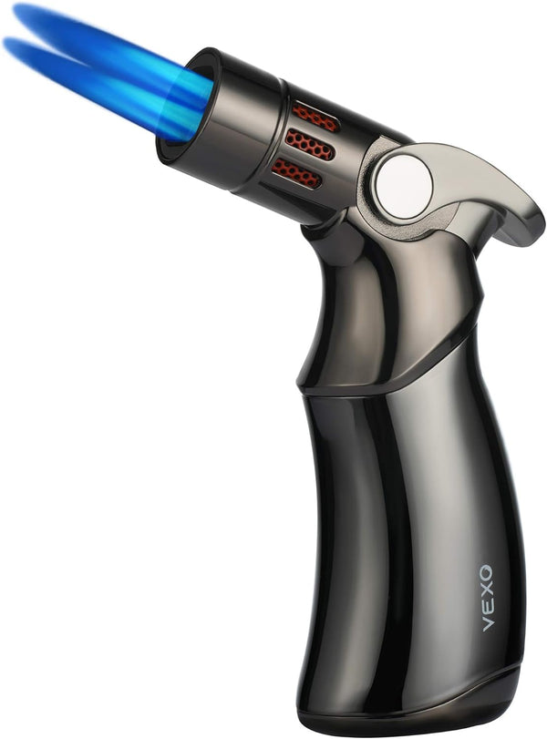 VEXO-Mini4 Torch Lighter - Quad 4 Jet Flame Windproof Butane Refill Portable Lighter for Grill BBQ Camping (Black)