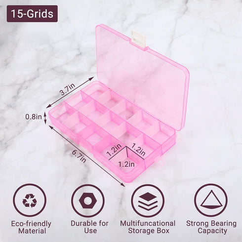 Small Compartment Organizer Case, 4PCS 15-Grid Adjustable Plastic Box with Dividers for Jewelry, Craft, and Hardware
