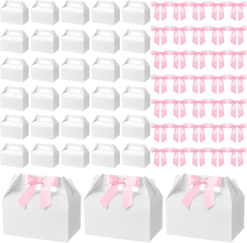 Jaloro 60 Pcs Bow Treat Boxes White Treat Gift Boxes with Satin Ribbon,