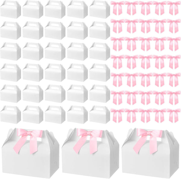 Jaloro 60 Pcs Bow Treat Boxes White Treat Gift Boxes with Satin Ribbon,