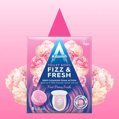Astonish Foaming Pink Peony Toilet Bowl Cleaner - Deep Cleaning Limescale, Box of 8 Tablets for Hard Stains