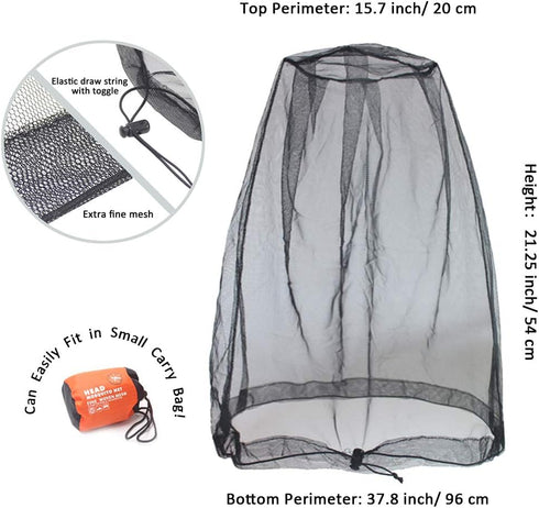 Cinvo Head Net Hat, Bug Net Face Netting for Outdoor Activities, Spacious Net Room Works Over Most Hats, Black